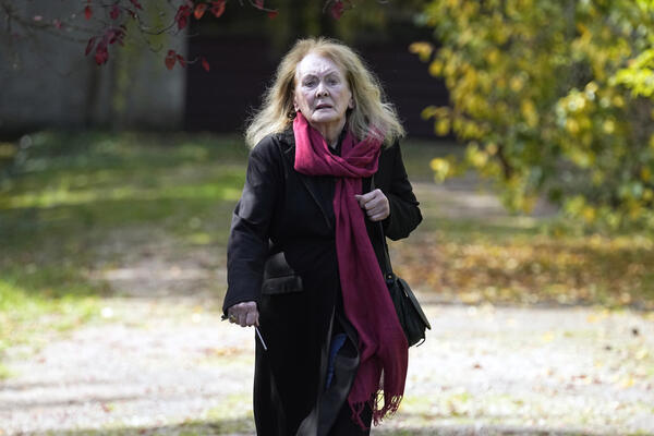 French author Annie Ernaux leaves her home in Cergy-Pontoise, outside...